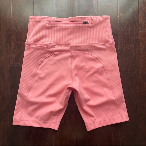 Nike Women Pink Biker Shorts Running Tight Fit Mid Rise Ribbed Panel Spandex XS - Picture 5 of 10